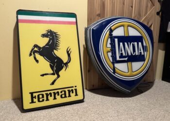 Illuminated Ferrari and Lancia Signs at No Reserve