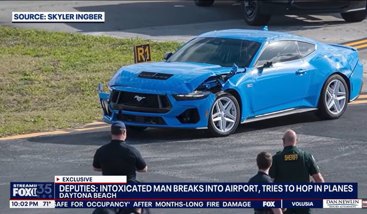 Florida Man Crashes Ford Mustang Through Airport Fence, Nearly Hits A Taxiing Plane, Then Tries Entering It